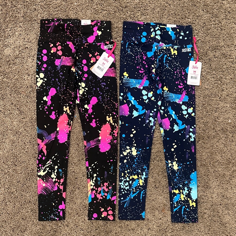 Justice for Girls Brand New Colorful Splatter Leggings Set - Black and Navy